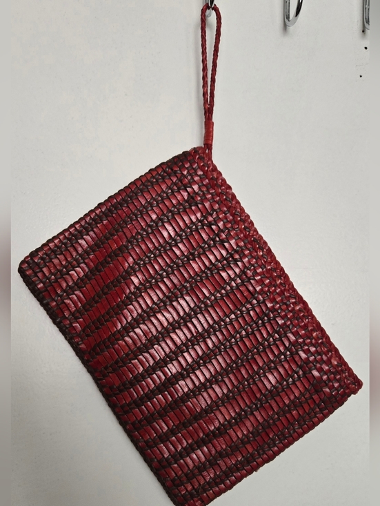 Handbags - Red Leather Woven Clutch Bag